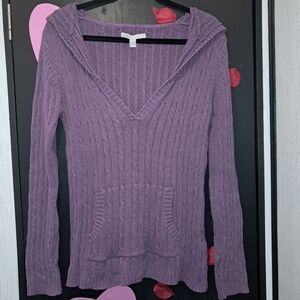 Old Navy Purple Stretchy Cozy Cable Knit Vintage 2000s VNeck 100% Cotton Hoodie
